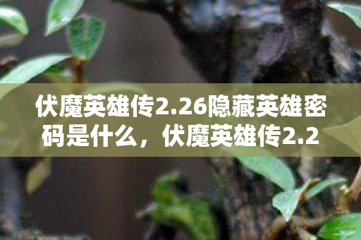 伏魔英雄传2.26隐藏英雄密码是什么，伏魔英雄传2.26隐藏英雄密码揭秘，传奇再续，英雄辈出