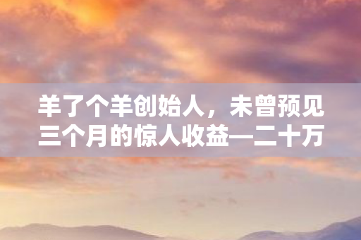 羊了个羊创始人，未曾预见三个月的惊人收益—二十万的奇迹