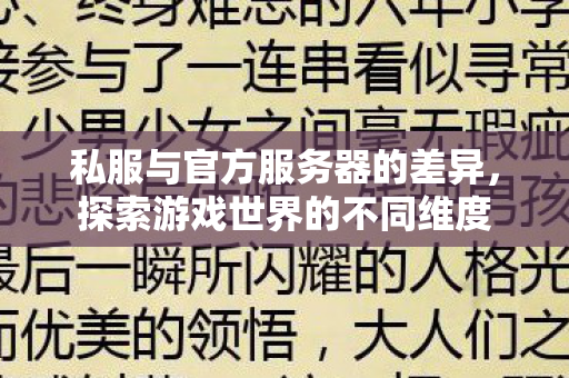 私服与官方服务器的差异,探索游戏世界的不同维度 私服与官方服务器的差异,探索游戏世界的不同维度
