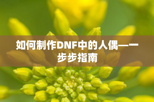如何制作DNF中的人偶—一步步指南 如何制作DNF中的人偶—一步步指南