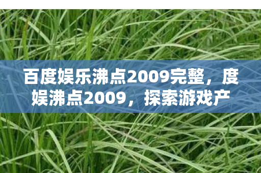 百度娱乐沸点2009完整,度娱沸点2009,探索游戏产业的创新之路 百度娱乐沸点2009完整,度娱沸点2009,探索游戏产业的创新之路