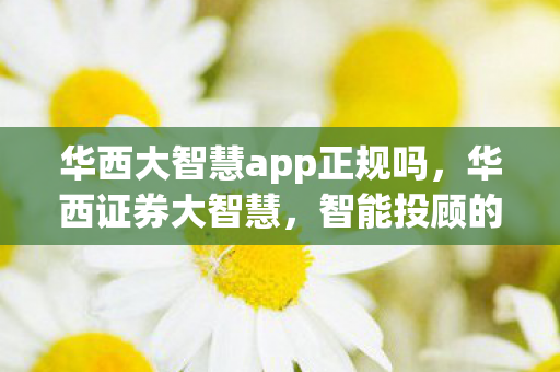 华西大智慧app正规吗,华西证券大智慧,智能投顾的先锋实践 华西大智慧app正规吗,华西证券大智慧,智能投顾的先锋实践