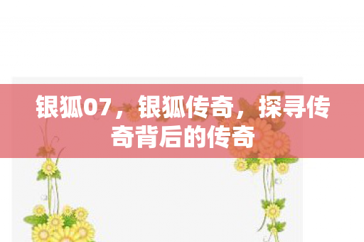 银狐07,银狐传奇,探寻传奇背后的传奇 银狐07,银狐传奇,探寻传奇背后的传奇