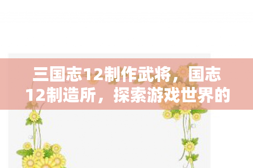 三国志12制作武将，国志12制造所，探索游戏世界的奥秘与魅力