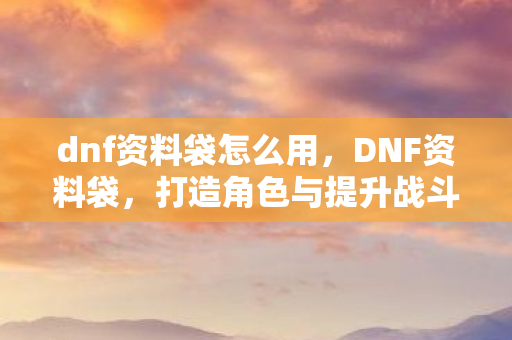 dnf资料袋怎么用,DNF资料袋,打造角色与提升战斗力的得力助手 dnf资料袋怎么用,DNF资料袋,打造角色与提升战斗力的得力助手