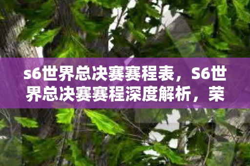 s6世界总决赛赛程表,S6世界总决赛赛程深度解析,荣耀与梦想的碰撞 s6世界总决赛赛程表,S6世界总决赛赛程深度解析,荣耀与梦想的碰撞