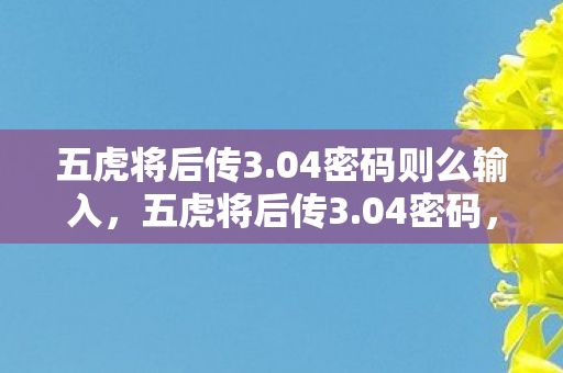 五虎将后传3.04密码则么输入,五虎将后传3.04密码,揭秘传奇续章的神秘钥匙 五虎将后传3.04密码则么输入,五虎将后传3.04密码,揭秘传奇续章的神秘钥匙