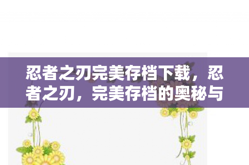 忍者之刃完美存档下载,忍者之刃,完美存档的奥秘与探索 忍者之刃完美存档下载,忍者之刃,完美存档的奥秘与探索