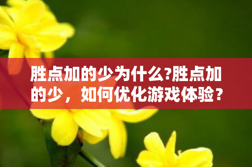 胜点加的少为什么?胜点加的少,如何优化游戏体验? 胜点加的少为什么?胜点加的少,如何优化游戏体验?