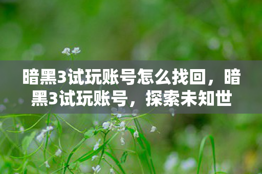 暗黑3试玩账号怎么找回,暗黑3试玩账号,探索未知世界的奇妙之旅 暗黑3试玩账号怎么找回,暗黑3试玩账号,探索未知世界的奇妙之旅