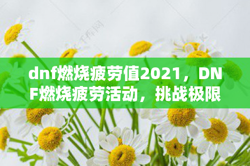 dnf燃烧疲劳值2021，DNF燃烧疲劳活动，挑战极限，燃烧你的游戏激情