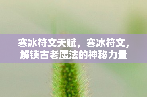 寒冰符文天赋，寒冰符文，解锁古老魔法的神秘力量