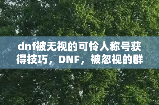 dnf被无视的可怜人称号获得技巧,DNF,被忽视的群体,他们的声音为何被淹没? dnf被无视的可怜人称号获得技巧,DNF,被忽视的群体,他们的声音为何被淹没?