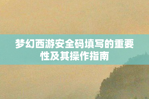 梦幻西游安全码填写的重要性及其操作指南 梦幻西游安全码填写的重要性及其操作指南
