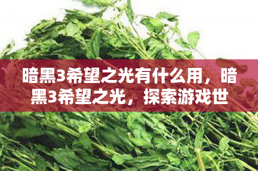 暗黑3希望之光有什么用,暗黑3希望之光,探索游戏世界的无限可能 暗黑3希望之光有什么用,暗黑3希望之光,探索游戏世界的无限可能