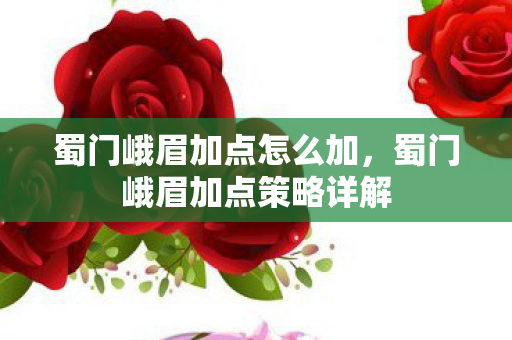 蜀门峨眉加点怎么加,蜀门峨眉加点策略详解 蜀门峨眉加点怎么加,蜀门峨眉加点策略详解