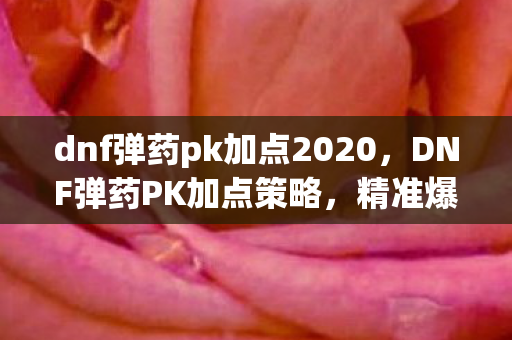 dnf弹药pk加点2020,DNF弹药PK加点策略,精准爆发,掌控战局 dnf弹药pk加点2020,DNF弹药PK加点策略,精准爆发,掌控战局