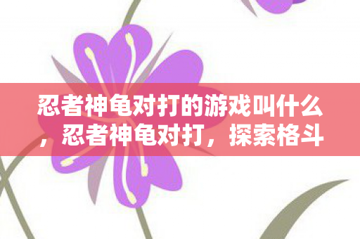 忍者神龟对打的游戏叫什么,忍者神龟对打,探索格斗游戏的魅力与策略 忍者神龟对打的游戏叫什么,忍者神龟对打,探索格斗游戏的魅力与策略