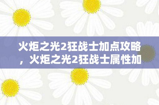火炬之光2狂战士加点攻略，火炬之光2狂战士属性加点图详解