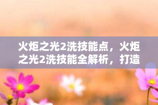 火炬之光2洗技能点，火炬之光2洗技能全解析，打造个性化角色的秘密武器