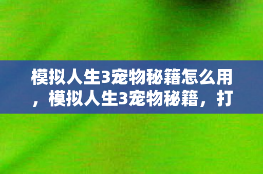 模拟人生3宠物秘籍怎么用，模拟人生3宠物秘籍，打造完美宠物的秘密