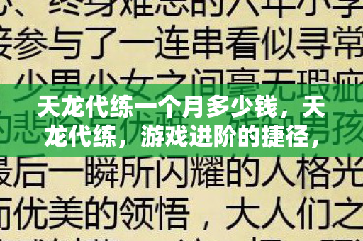 天龙代练一个月多少钱,天龙代练,游戏进阶的捷径,还是深坑? 天龙代练一个月多少钱,天龙代练,游戏进阶的捷径,还是深坑?