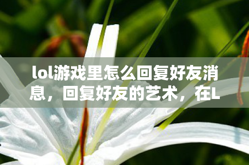 lol游戏里怎么回复好友消息,回复好友的艺术,在LOL中展现你的个性与智慧 lol游戏里怎么回复好友消息,回复好友的艺术,在LOL中展现你的个性与智慧
