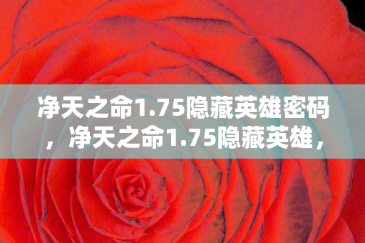 净天之命1.75隐藏英雄密码,净天之命1.75隐藏英雄,揭秘传奇英雄的神秘面纱 净天之命1.75隐藏英雄密码,净天之命1.75隐藏英雄,揭秘传奇英雄的神秘面纱
