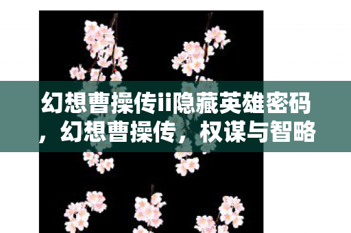幻想曹操传ii隐藏英雄密码,幻想曹操传,权谋与智略的时空之旅 幻想曹操传ii隐藏英雄密码,幻想曹操传,权谋与智略的时空之旅