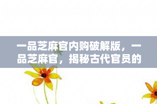一品芝麻官内购破解版,一品芝麻官,揭秘古代官员的廉洁与智慧 一品芝麻官内购破解版,一品芝麻官,揭秘古代官员的廉洁与智慧