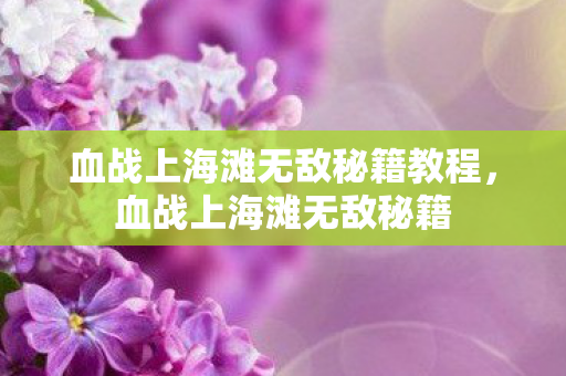 血战上海滩无敌秘籍教程，血战上海滩无敌秘籍