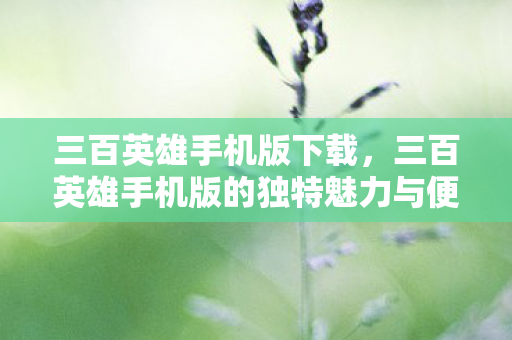 三百英雄手机版下载,三百英雄手机版的独特魅力与便捷体验 三百英雄手机版下载,三百英雄手机版的独特魅力与便捷体验