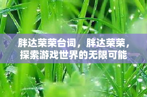 胖达荣荣台词,胖达荣荣,探索游戏世界的无限可能 胖达荣荣台词,胖达荣荣,探索游戏世界的无限可能