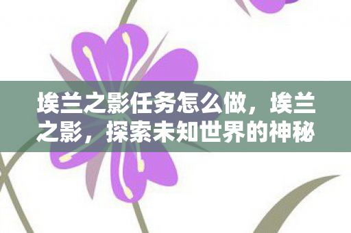 埃兰之影任务怎么做,埃兰之影,探索未知世界的神秘之旅 埃兰之影任务怎么做,埃兰之影,探索未知世界的神秘之旅