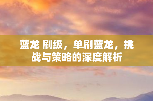 蓝龙 刷级，单刷蓝龙，挑战与策略的深度解析