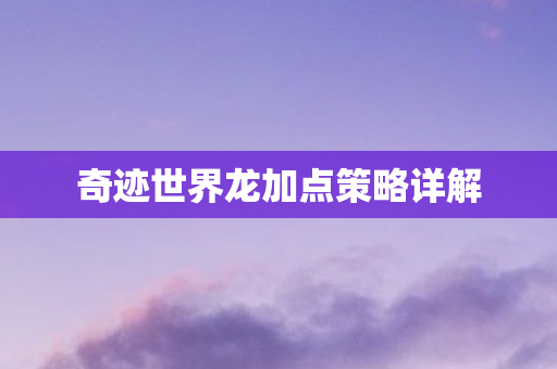 奇迹世界龙加点策略详解 奇迹世界龙加点策略详解