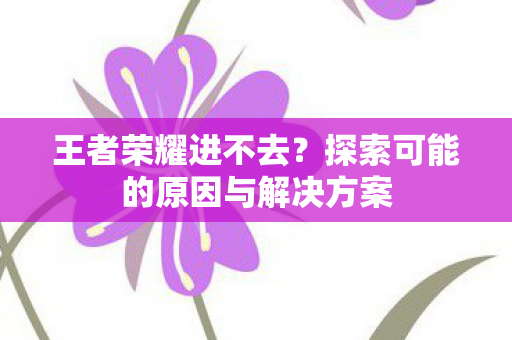 王者荣耀进不去?探索可能的原因与解决方案 王者荣耀进不去?探索可能的原因与解决方案