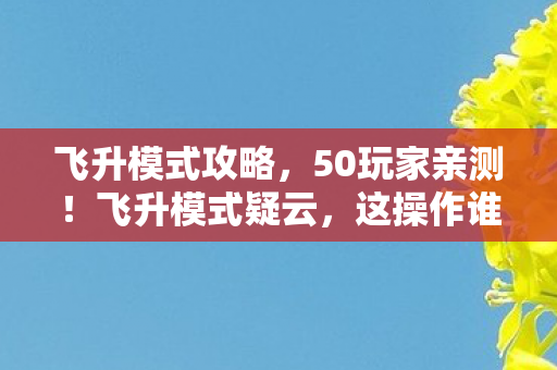 飞升模式攻略，50玩家亲测！飞升模式疑云，这操作谁能绷得住啊？