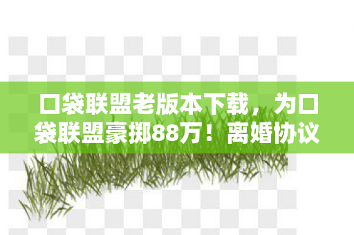口袋联盟老版本下载,为口袋联盟豪掷88万!离婚协议藏隐情,真相让人吓一跳! 口袋联盟老版本下载,为口袋联盟豪掷88万!离婚协议藏隐情,真相让人吓一跳!