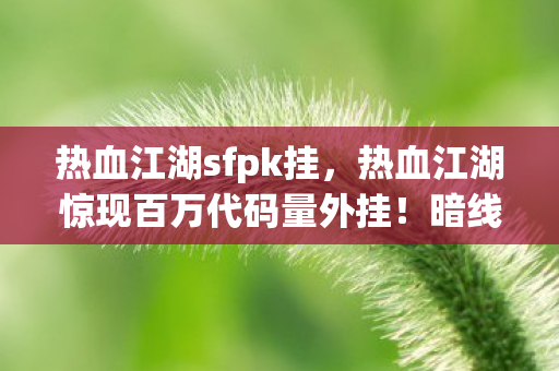 热血江湖sfpk挂,热血江湖惊现百万代码量外挂!暗线操控下,社恐指挥的头皮发麻逆袭 热血江湖sfpk挂,热血江湖惊现百万代码量外挂!暗线操控下,社恐指挥的头皮发麻逆袭