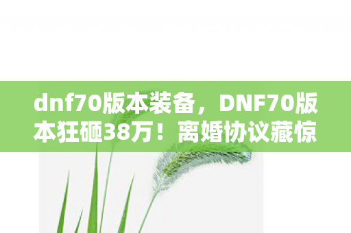 dnf70版本装备，DNF70版本狂砸38万！离婚协议藏惊天隐情，妻子看完吓一跳！