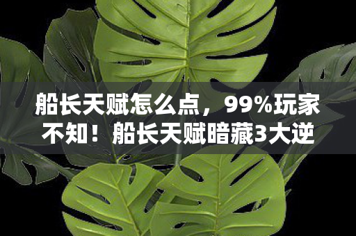 船长天赋怎么点，99%玩家不知！船长天赋暗藏3大逆天机制，2027年版本答案竟是它？
