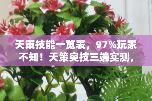 天策技能一览表，97%玩家不知！天策突技三端实测，手感差距竟比马里亚纳海沟还深？