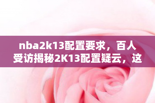 nba2k13配置要求，百人受访揭秘2K13配置疑云，这配置要求咋让人绷不住了？