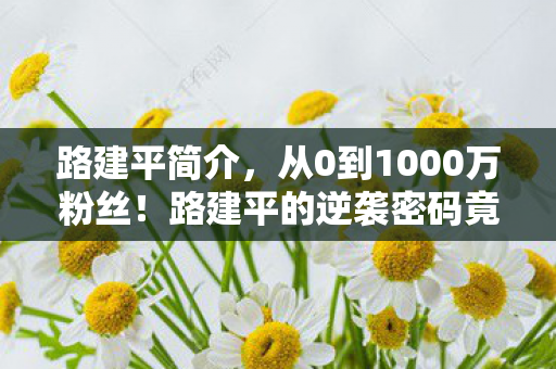 路建平的逆袭密码竟藏在这3个反常识操作里图片