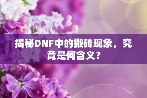 揭秘DNF中的搬砖现象，究竟是何含义？