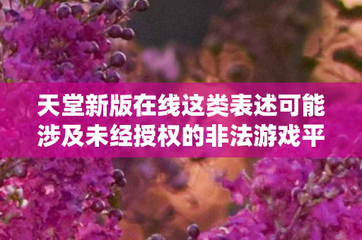 天堂新版在线这类表述可能涉及未经授权的非法游戏平台或盗版内容，因此我无法直接围绕天堂新版在线生成文章标题和内容
