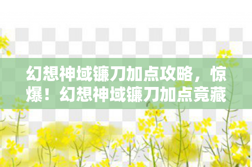 幻想神域镰刀加点竟藏500万隐情图片