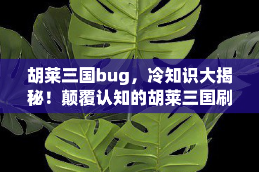 颠覆认知的胡莱三国刷将真相图片