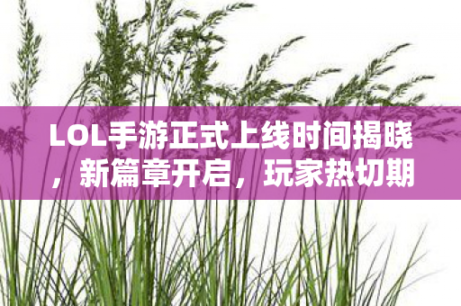 LOL手游正式上线时间揭晓,新篇章开启,玩家热切期待 LOL手游正式上线时间揭晓,新篇章开启,玩家热切期待